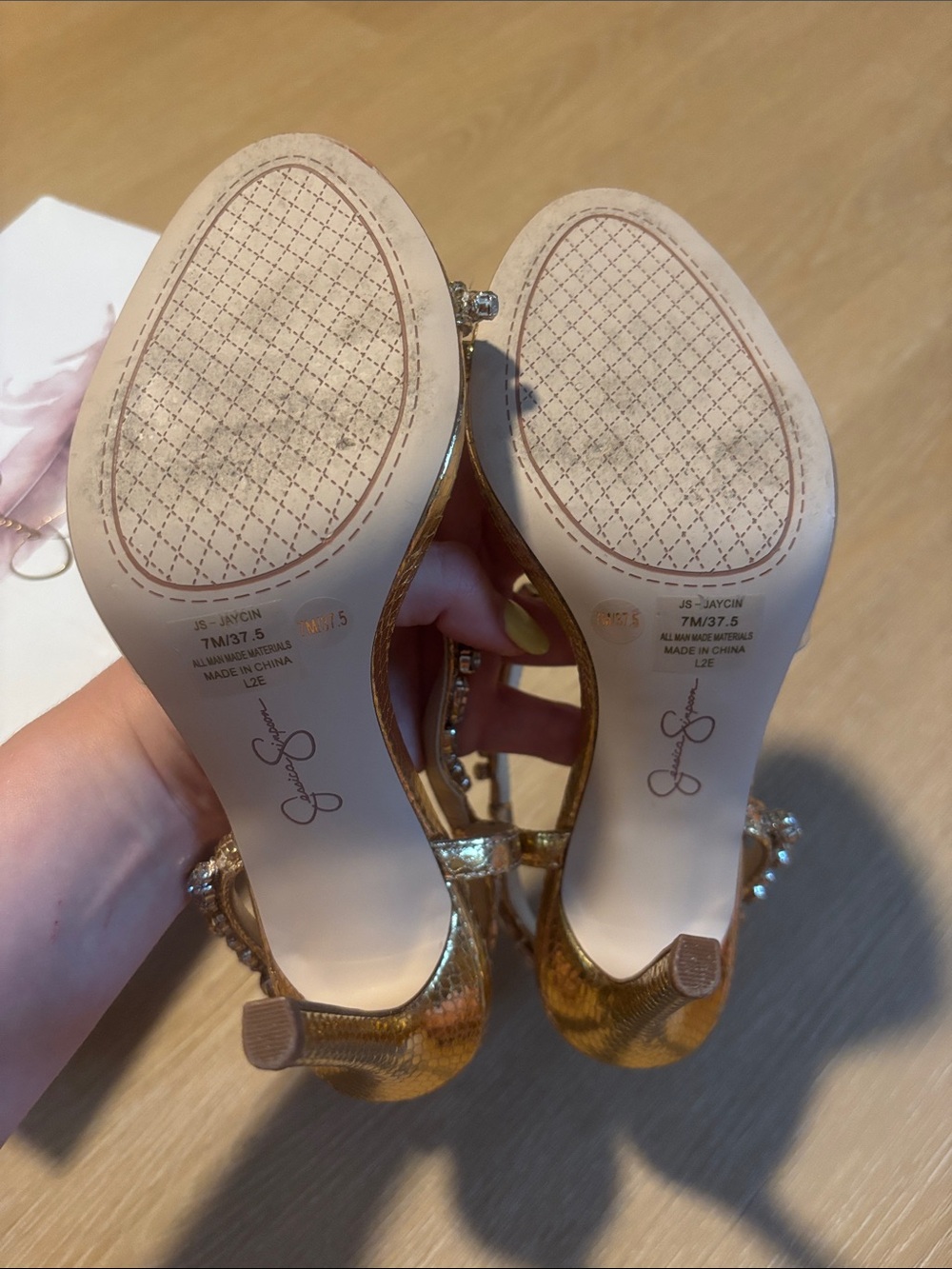 Jessica Simpson Jaycin Metallic Embossed Jewel Embellished Heels size 7 - Picture 6 of 7